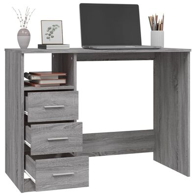 vidaXL Skrivebord med skuffer grå sonoma 102x50x76 cm konstruert tre