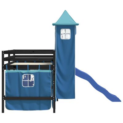 vidaXL Køyeseng for barn med tårn blå 80x200 cm heltre furu