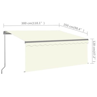vidaXL Manuell uttrekkbar markise med rullegardin 3x2,5 m kremhvit