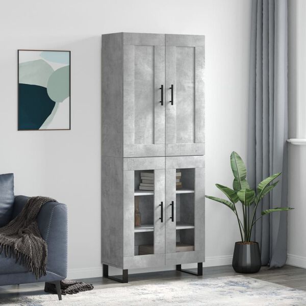 vidaXL Highboard betonggr&aring; 69,5x34x180 cm konstruert tre