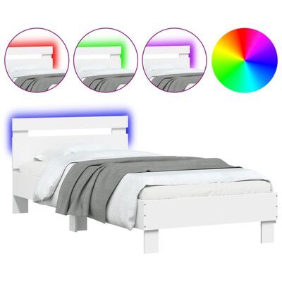 vidaXL Sengeramme med hodegavl og LED-lys hvit 75x190 cm