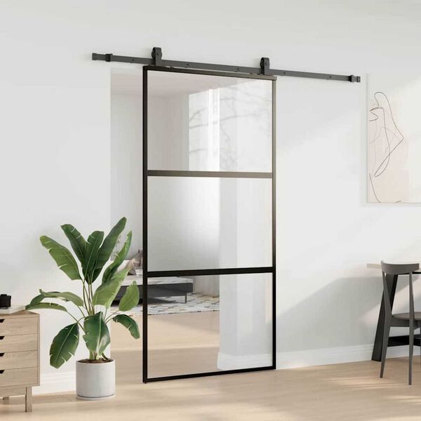 vidaXL Skyved&oslash;r med monteringssett svart 102,5x205 cm herdet glass