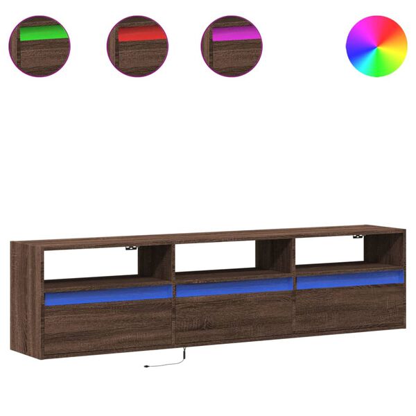 vidaXL Vegghengt TV-benk med LED brun eik 180x31x45 cm
