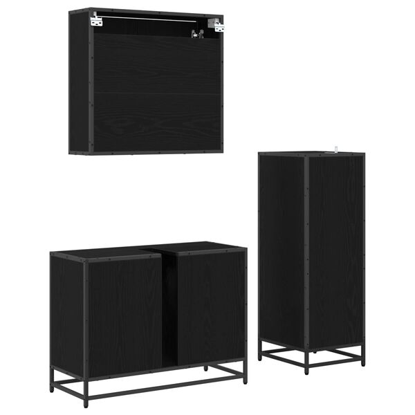 vidaXL Baderomsinnredningssett med d&oslash;r 3 pcs Svart Eik Konstruert tre