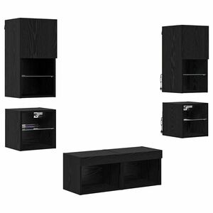 vidaXL TV Vegg Enheter 8 pcs Svart Eik Konstruert tre