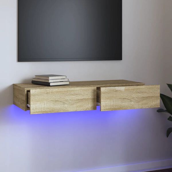 vidaXL TV-benk med LED-lys sonoma eik 90x35x15,5 cm