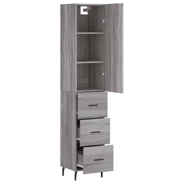 vidaXL Highboard gr&aring; sonoma 34,5x34x180 cm konstruert tre