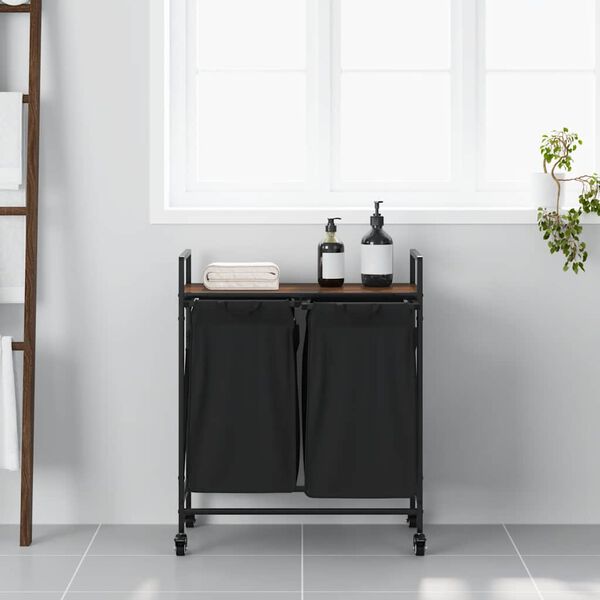 vidaXL skittentøyskurv 2 rom med hyller brun eik