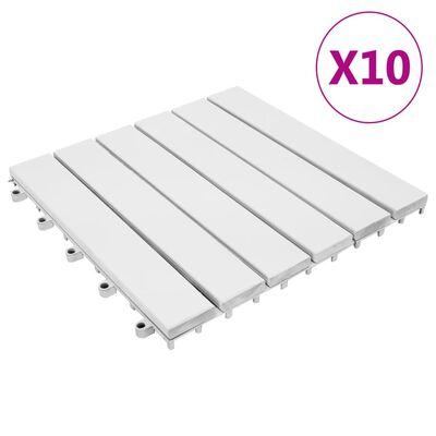 vidaXL Terrassebord 10 stk hvit 30x30 cm heltre akasie