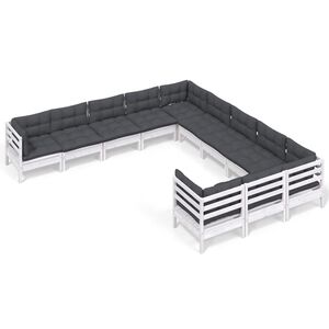 vidaXL Hagesofagruppe med puter 11 deler hvit heltre furu