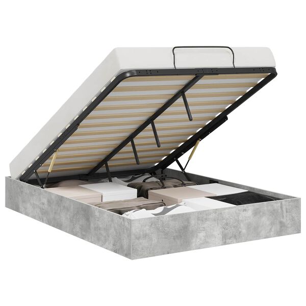 vidaXL Ottoman sengeramme Betonggr&aring; 135 x 190 cm Konstruert tre