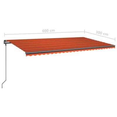vidaXL Manuell uttrekkbar markise med stolper 6x3 m oransje og brun
