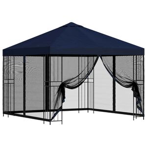 vidaXL Hagepaviljong med sidevegger 3 x 3 m Bl&aring; Polyester og st&aring;l