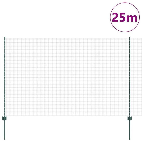 vidaXL Gjerde med stolpe gr&oslash;nn 1,6 x 25 m St&aring;l og PVC