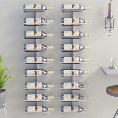 vidaXL Veggmontert vinstativ for 9 flasker 2 stk hvit jern