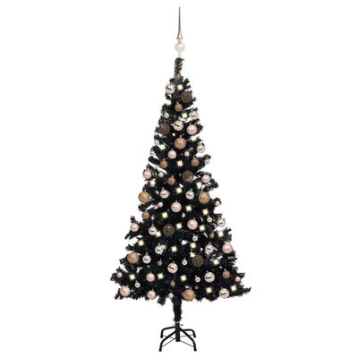 vidaXL Forhåndsbelyst kunstig juletre med kulesett svart 120 cm PVC