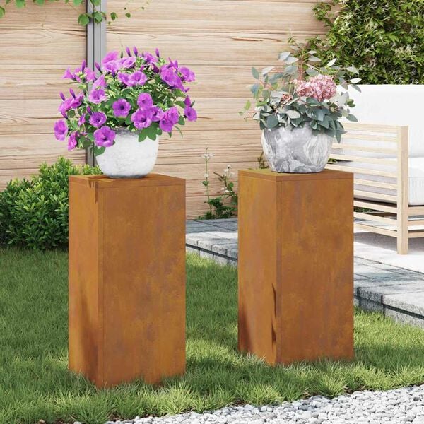 vidaXL Planteholder 2 pcs Rusten 24 x 24 x 55 cm Cortenst&aring;l