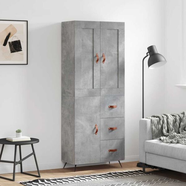vidaXL Highboard betonggr&aring; 69,5x34x180 cm konstruert tre