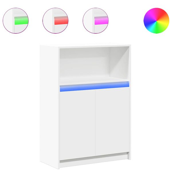 vidaXL Skjenk med LED hvit 72x34x100 cm konstruert tre