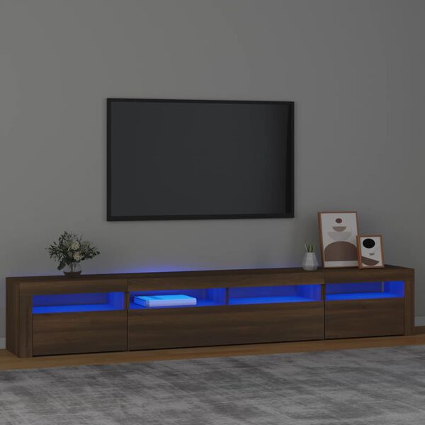 vidaXL TV-benk med LED-lys brun eik 240x35x40 cm
