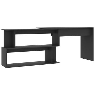 vidaXL Hjørneskrivebord grå 200x50x76 cm sponplate