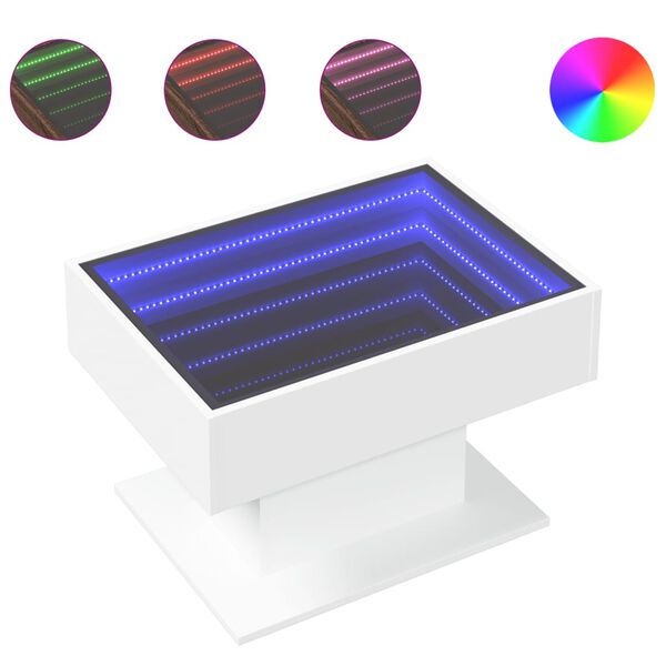 vidaXL Salongbord med LED hvit 70x50x45 cm sponplate