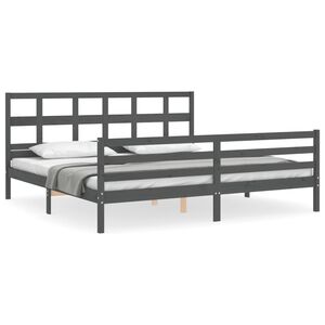 vidaXL Sengeramme med hodegavl gr&aring; 200x200 cm heltre