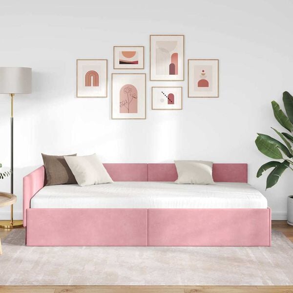 vidaXL Hj&oslash;rnesengramme med hodegjerde Rosa 90 cm x 190 cm Fl&oslash;yel