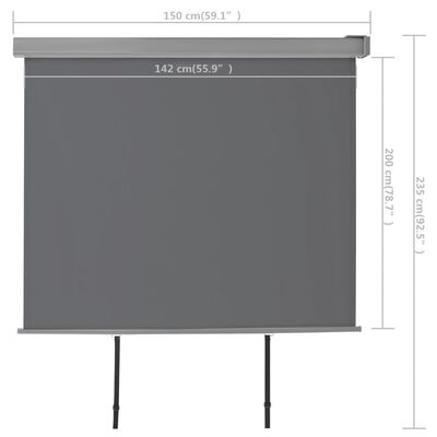 vidaXL Sidemarkise for balkong multifunksjonell 150x200 cm grå