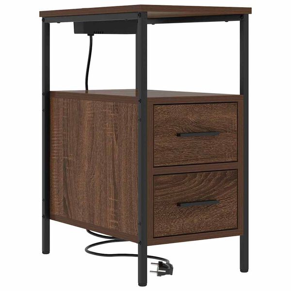 vidaXL Nattbordskap med skuff Brun Eik 30 x 48 x 61 cm Konstruert tre