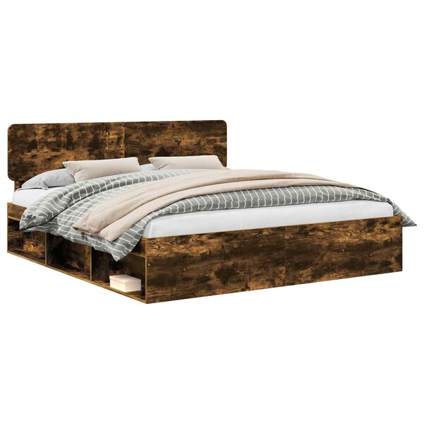 vidaXL Sengestamme med hodegjerde R&oslash;kt eik 180 x 200 cm Massiv furu