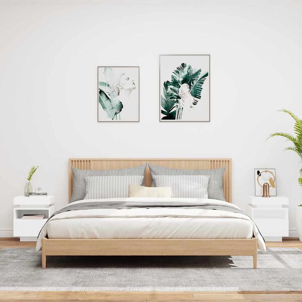 vidaXL Nattbord med LED 2 stk hvit 40x39x48,5 cm