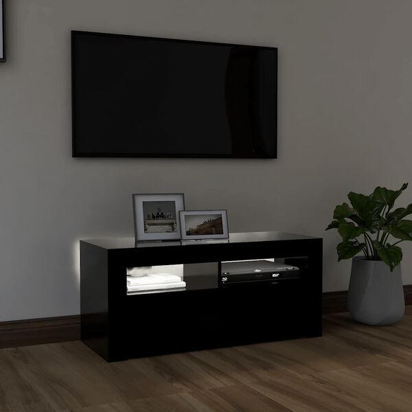 vidaXL TV-benk med LED-lys svart 90x35x40 cm