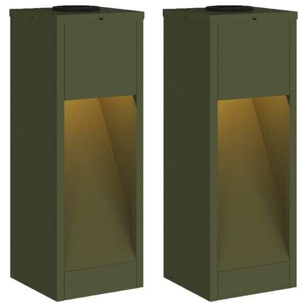 vidaXL Solcelle LED Stibelys 2 pcs Olivengr&oslash;nn Kaldvalset st&aring;l