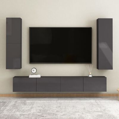 vidaXL TV-benk 2 høyglans grå 30,5x30x110 cm sponplate