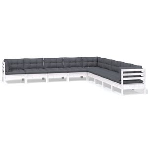 vidaXL Hagesofagruppe med puter 9 deler hvit heltre furu