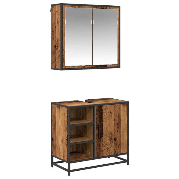 vidaXL Baderomsinnredningssett med d&oslash;r 2 pcs Gamle tre Konstruert tre