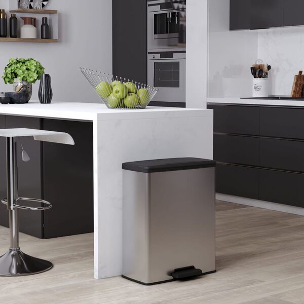 Curver Pedalbøtte Deco rektangulær 65L sølv