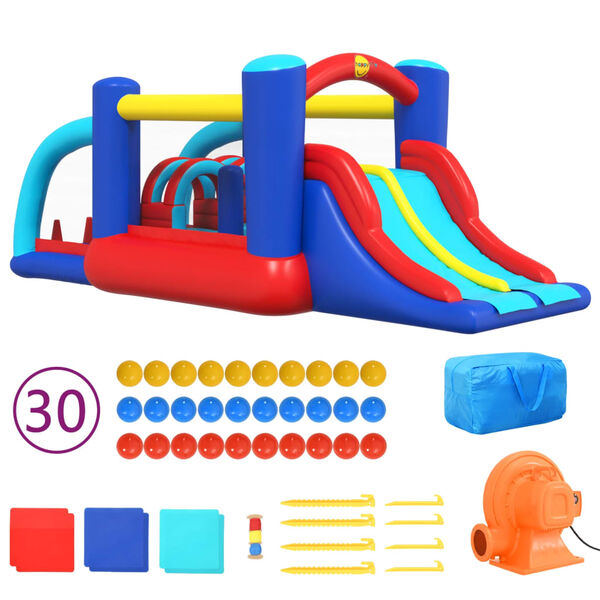 Happy Hop Oppbl&aring;sbart hoppeslott med sklie 529x252,5x215 cm PVC