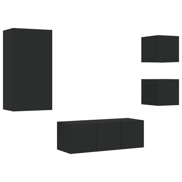 vidaXL Vegghengte TV-enheter med LED 5 deler svart konstruert tre