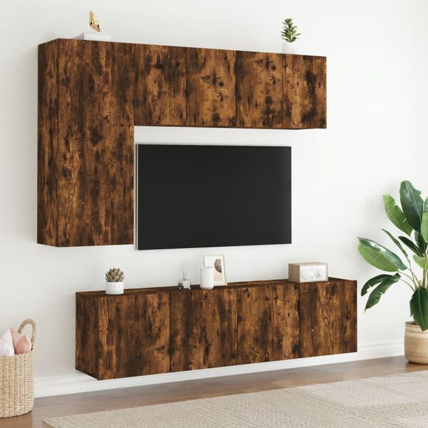 vidaXL Veggmonterte TV-benker 2 stk røkt eik 60x30x41 cm