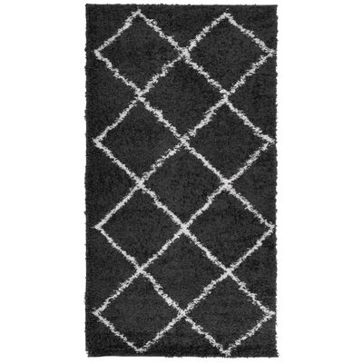 vidaXL Tykt teppe PAMPLONA høy luv moderne svart og kremhvit 60x110 cm