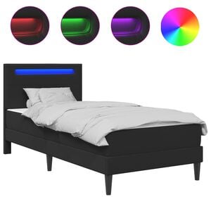 vidaXL Sengestamme med LED-lysstrimler Svart 90 x 190 cm Kunstl&aelig;r