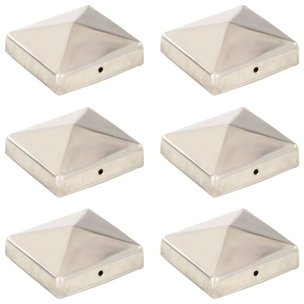vidaXL Gjerdestolpehatter pyramide 6 stk rustfritt st&aring;l 81x81 mm