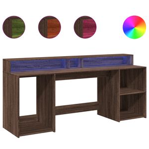 vidaXL Skrivebord med LED-lys brun eik 200x55x91 cm konstruert tre