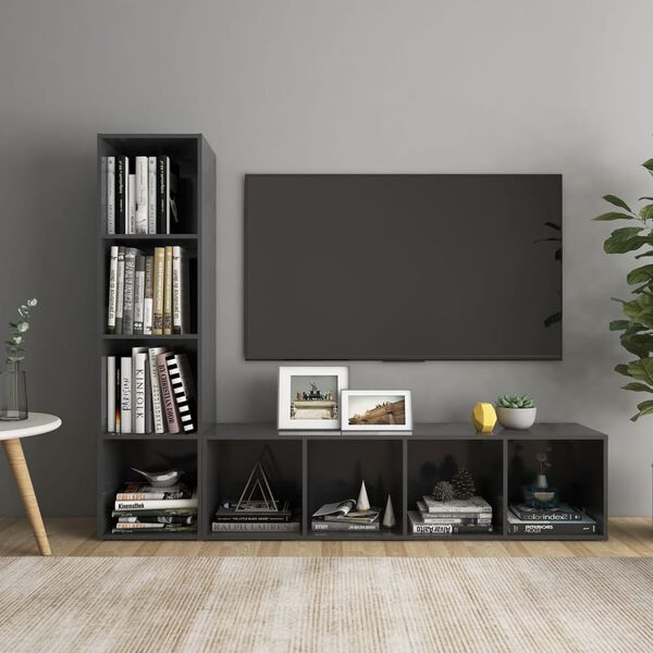 vidaXL TV-benker 2 stk grå 142,5x35x36,5 cm konstruert tre