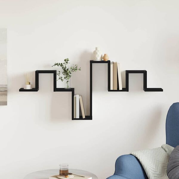 vidaXL Vegghylle med hylle Svart eik 104,5 x 10 x 43 cm Konstruert tre