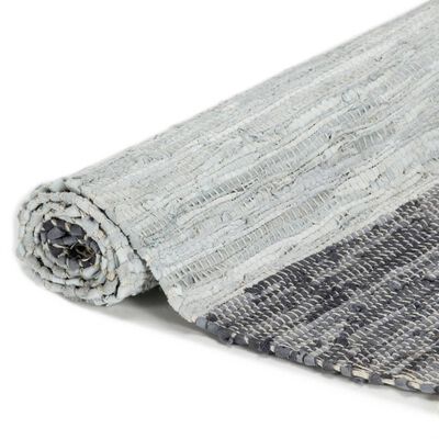 vidaXL Håndvevet Chindi teppe lær 120x170 cm grå