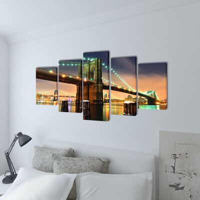 Kanvas Flerdelt Veggdekorasjon Brooklyn Bridge 200 x 100 cm