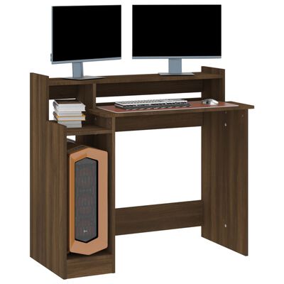 vidaXL Skrivebord med LED-lys brun eik 97x45x90 cm konstruert tre
